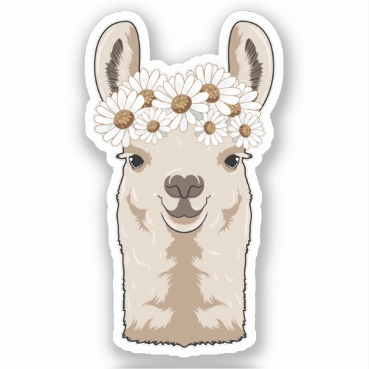 Sticker Llama aux fleurs blanches (Recto)