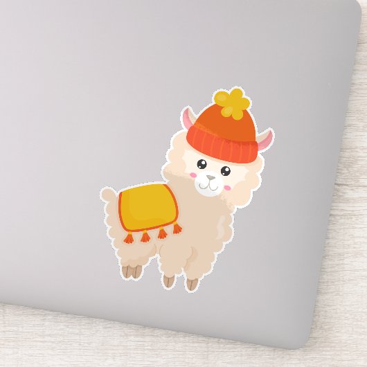 Sticker Llama D'Automne, Cute Llama, Alpaca, Llama Avec Ca (Détail)