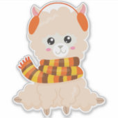 Sticker Llama D'Automne, Llama Mignonne, Llama Avec Écharp (Devant)