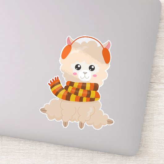 Sticker Llama D'Automne, Llama Mignonne, Llama Avec Écharp (Détail)