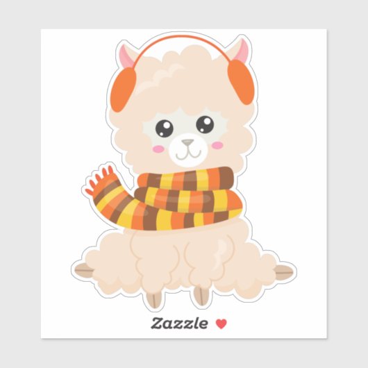 Sticker Llama D'Automne, Llama Mignonne, Llama Avec Écharp (Feuille)