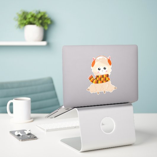 Sticker Llama D'Automne, Llama Mignonne, Llama Avec Écharp (Ordinateur portable sur le bureau)