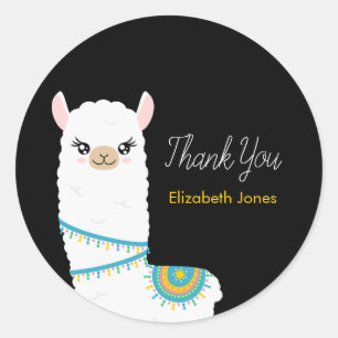 Sticker Llama Merci classique rond personnalisable