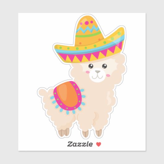 Sticker Llama mexicaine, Llama mignonne, Alpaca mignonne, (Feuille)