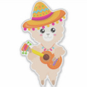Sticker Llama mexicaine, Llama mignonne, Sombrero, Guitare (Devant)