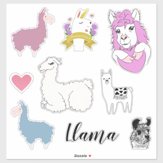 Sticker Llama mignonne assortée (Feuille)