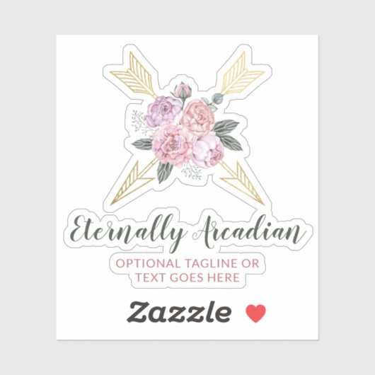 Sticker Logo Bohème Rustique Fleurs Flèches Rose Pâle Boho (Feuille)