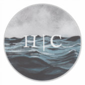 Sticker Logo Cercle Vagues Aquarelle Rustique | Monogramme (Devant)