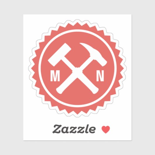 Sticker Logo du marteau du géologue avec vos initiales sur (Feuille)