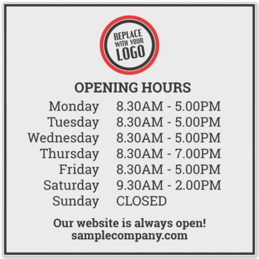 Sticker Logo Et Texte Personnalisables Heures D'Ouverture  (Devant)