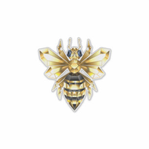 Sticker Logo Faux Gold Foil Bee Polygonal sur Noir