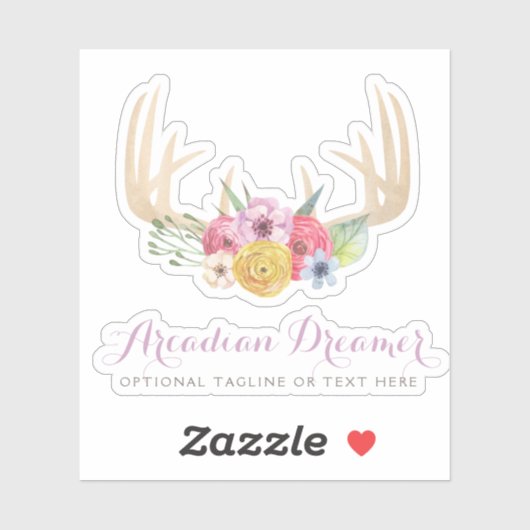 Sticker Logo Nom Aquarelle Pastel de Cerfs Floraux Rustiqu (Feuille)