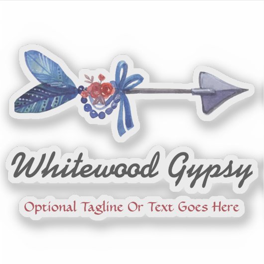 Sticker Logo Nom Flèche Bohème Gitane Plume & Perles (Devant)