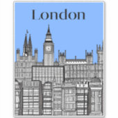 Sticker Londres Cityscape noir & blanc avec ciel bleu (Devant)