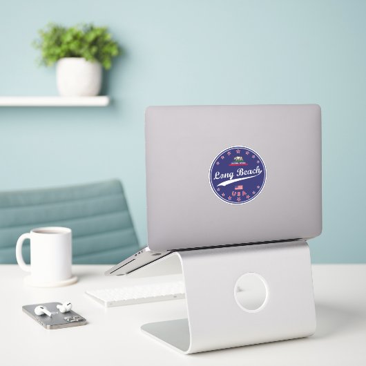 Sticker Long Beach (Ordinateur portable sur le bureau)