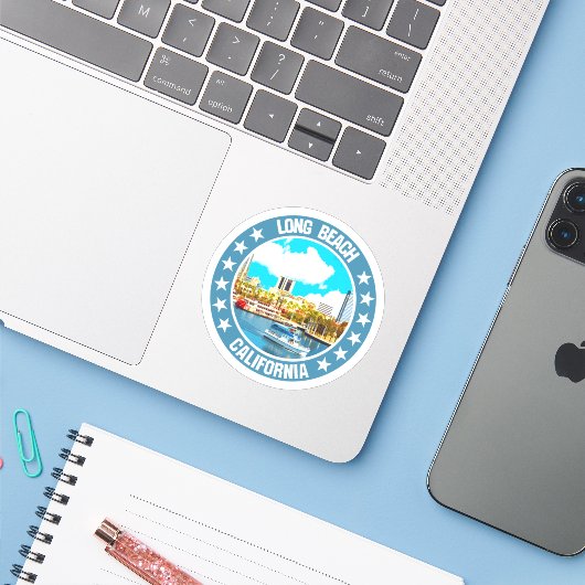 Sticker Long Beach (Ordinateur portable avec iPhone)