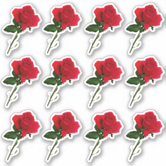 Sticker longue tige rouge feuille rose