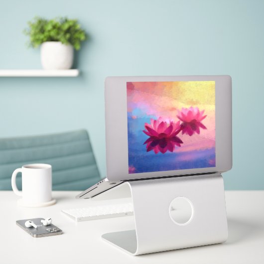 Sticker Lotus Abstrait rose (Ordinateur portable sur le bureau)