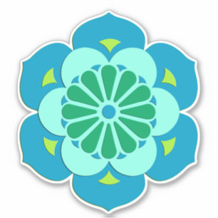 Sticker Lotus Flower Mandala, Sky Blue et Light Aqua