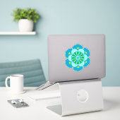 Sticker Lotus Flower Mandala, Sky Blue et Light Aqua (Ordinateur portable sur le bureau)