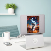 Sticker Loup adorable avec Crescent Moon Halloween Art (Ordinateur portable sur le bureau)