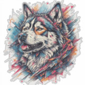 Sticker Loup avec des éléments géométriques et des couleur (Devant)