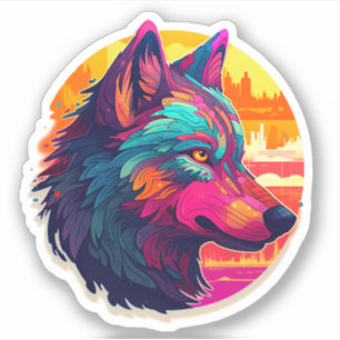 Sticker Loup coloré cool Visage animal sauvage adorable