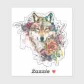 Sticker Loup d'aquarelle avec fleurs dans la nature Bâton  (Feuille)