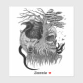 Sticker Loup et corbeau avec crâne (Feuille)