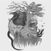 Sticker Loup et corbeau avec crâne (Devant)