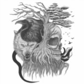 Sticker Loup et corbeau avec crâne (Recto)