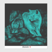 Sticker Loup et corbeau dans la nuit (Feuille)