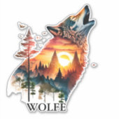 Sticker Loup hurlant double exposition coucher de soleil p (Devant)