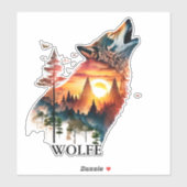 Sticker Loup hurlant double exposition coucher de soleil p (Feuille)