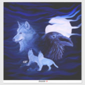 Sticker Loups et corbeau avec pleine lune (Feuille)