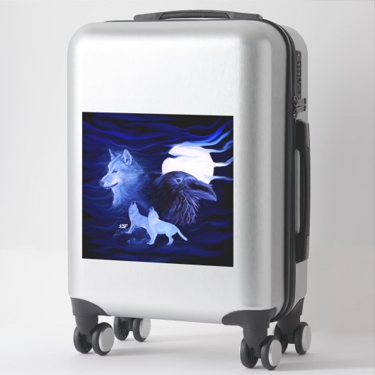 Sticker Loups et corbeau avec pleine lune (Sur valise)