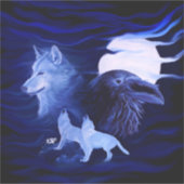 Sticker Loups et corbeau avec pleine lune (Devant)