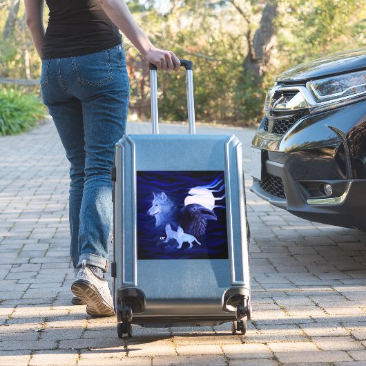 Sticker Loups et corbeau avec pleine lune (Valise Insitu)