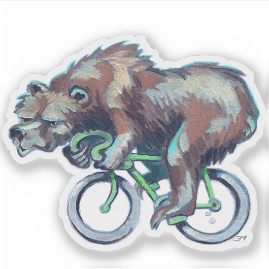 Sticker L'ours à vélo vert (Devant)
