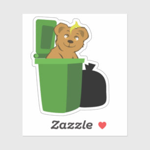 Sticker L'ours fait une descente dans la poubelle