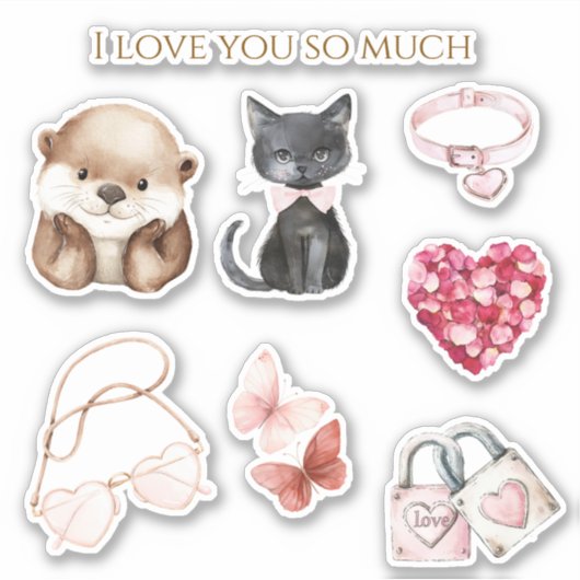 Sticker Loutre heureuse chat t'aime tellement (Devant)