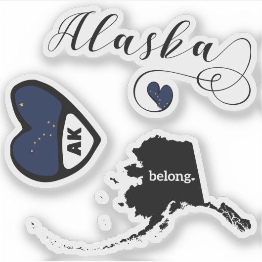 Sticker Love Alaska, 3 Designs Différents, Die Cut (Devant)