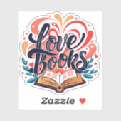 Sticker Love Books Calligraphie Coeur Design (Feuille)