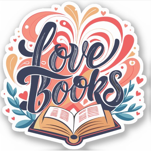 Sticker Love Books Calligraphie Coeur Design (Devant)