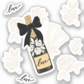 Sticker Love Champagne Bouteille Noir Bow (Recto)