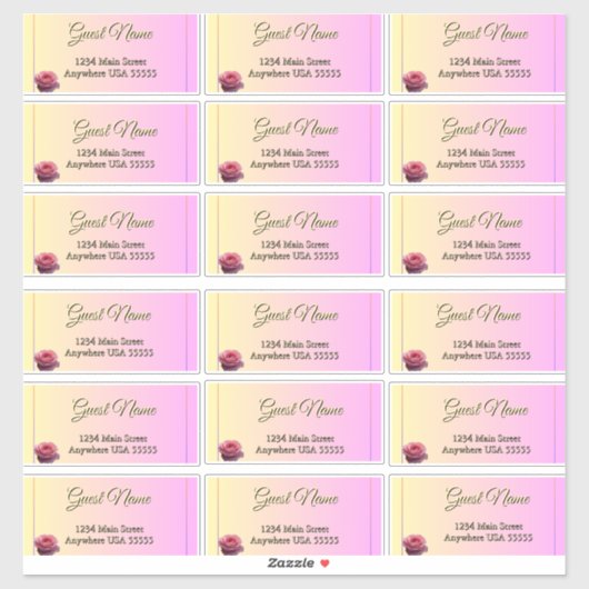 Sticker Love is in Bloom Pink Roses Wedding Guest Address (Feuille)