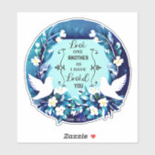 Sticker Love One Another Blue and White Doves (Feuille)