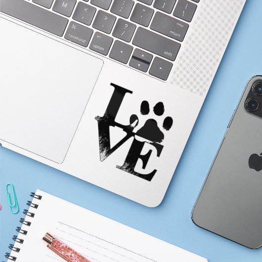 Sticker Love Paw (Ordinateur portable avec iPhone)