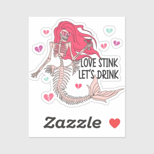 Sticker Love Stink Buvons Anti Valentine Skeleton (Feuille)