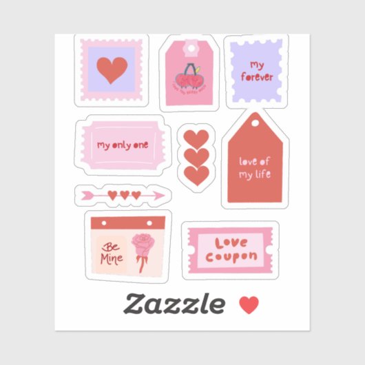 Sticker Love Tickets avec typographie rose (Feuille)